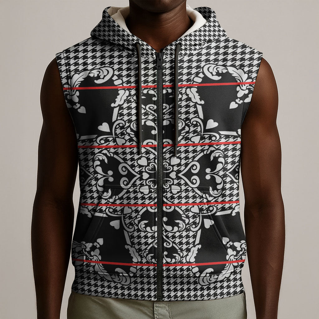 Charcoal Black Hearts Crown Traditional Geometry Sleeveless Zip Hoodie Seanamarena Basotho Blanket Inspired