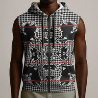 Charcoal Black Hearts Crown Traditional Geometry Sleeveless Zip Hoodie Seanamarena Basotho Blanket Inspired
