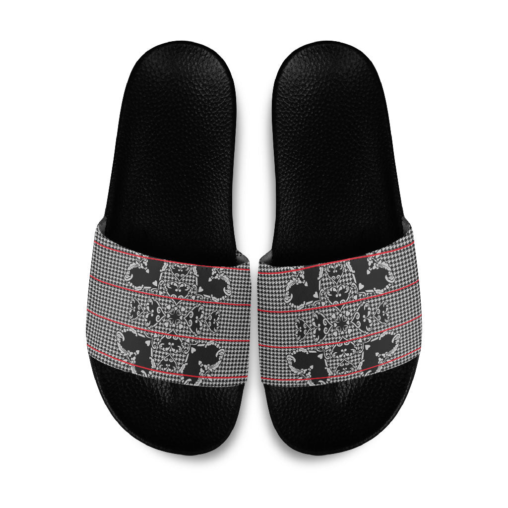 Charcoal Black Hearts Crown Traditional Geometry Slide Sandals Seanamarena Basotho Blanket Inspired