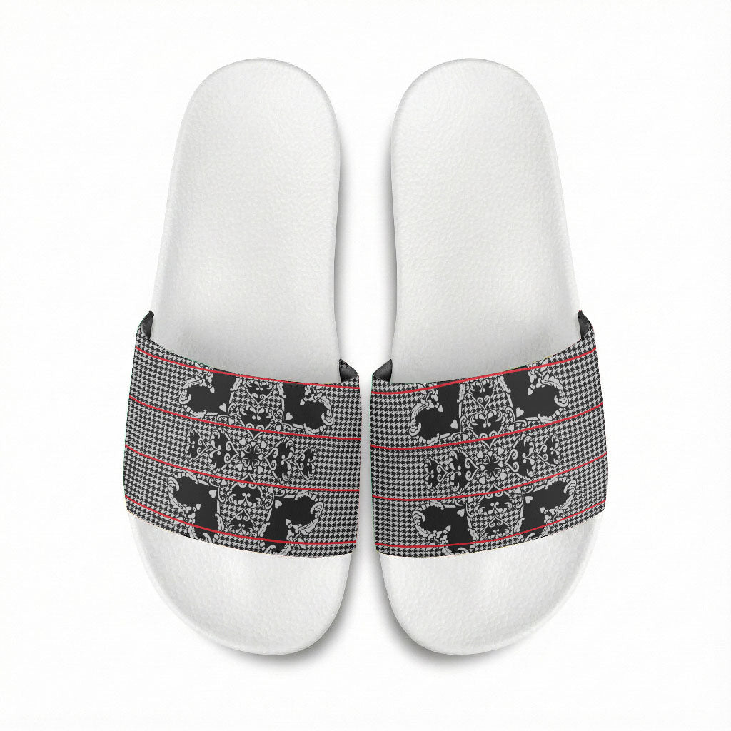 Charcoal Black Hearts Crown Traditional Geometry Slide Sandals Seanamarena Basotho Blanket Inspired