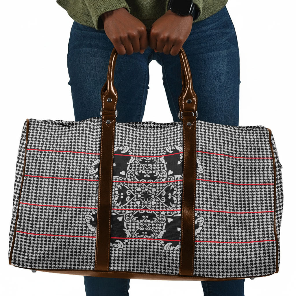 Charcoal Black Hearts Crown Traditional Geometry Travel Bag Seanamarena Basotho Blanket Inspired
