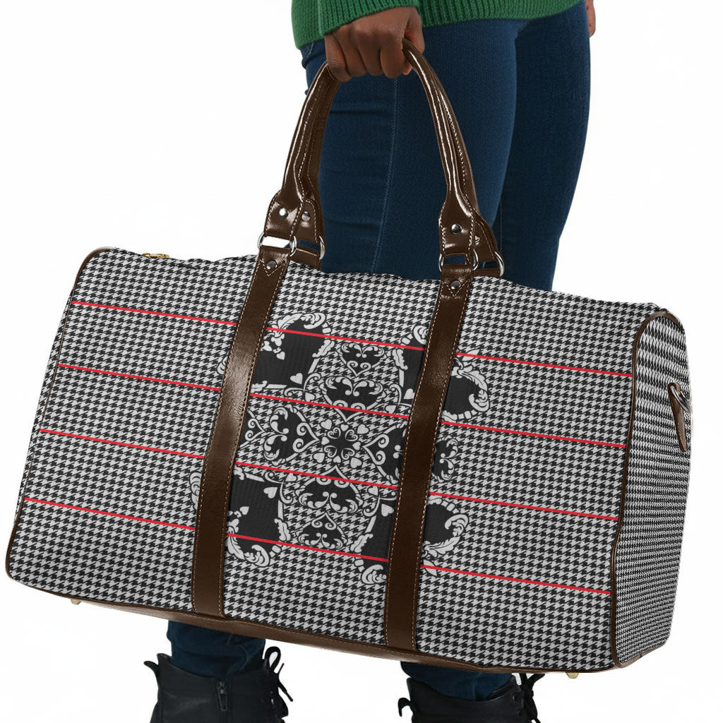 Charcoal Black Hearts Crown Traditional Geometry Travel Bag Seanamarena Basotho Blanket Inspired
