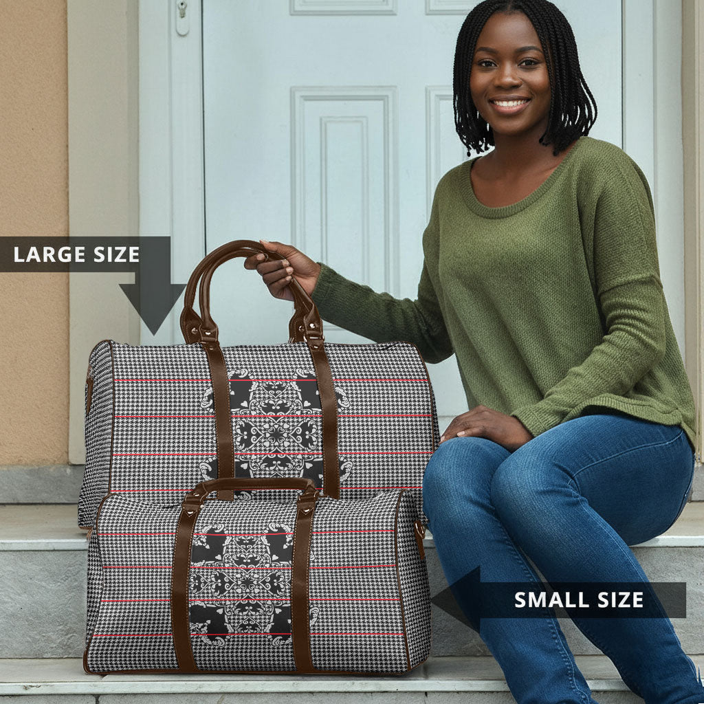 Charcoal Black Hearts Crown Traditional Geometry Travel Bag Seanamarena Basotho Blanket Inspired