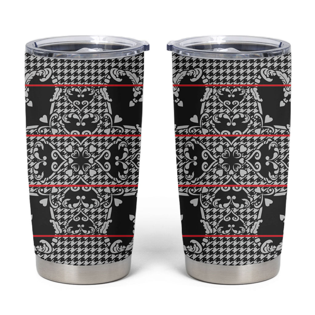 Charcoal Black Hearts Crown Traditional Geometry Tumbler Cup Seanamarena Basotho Blanket Inspired
