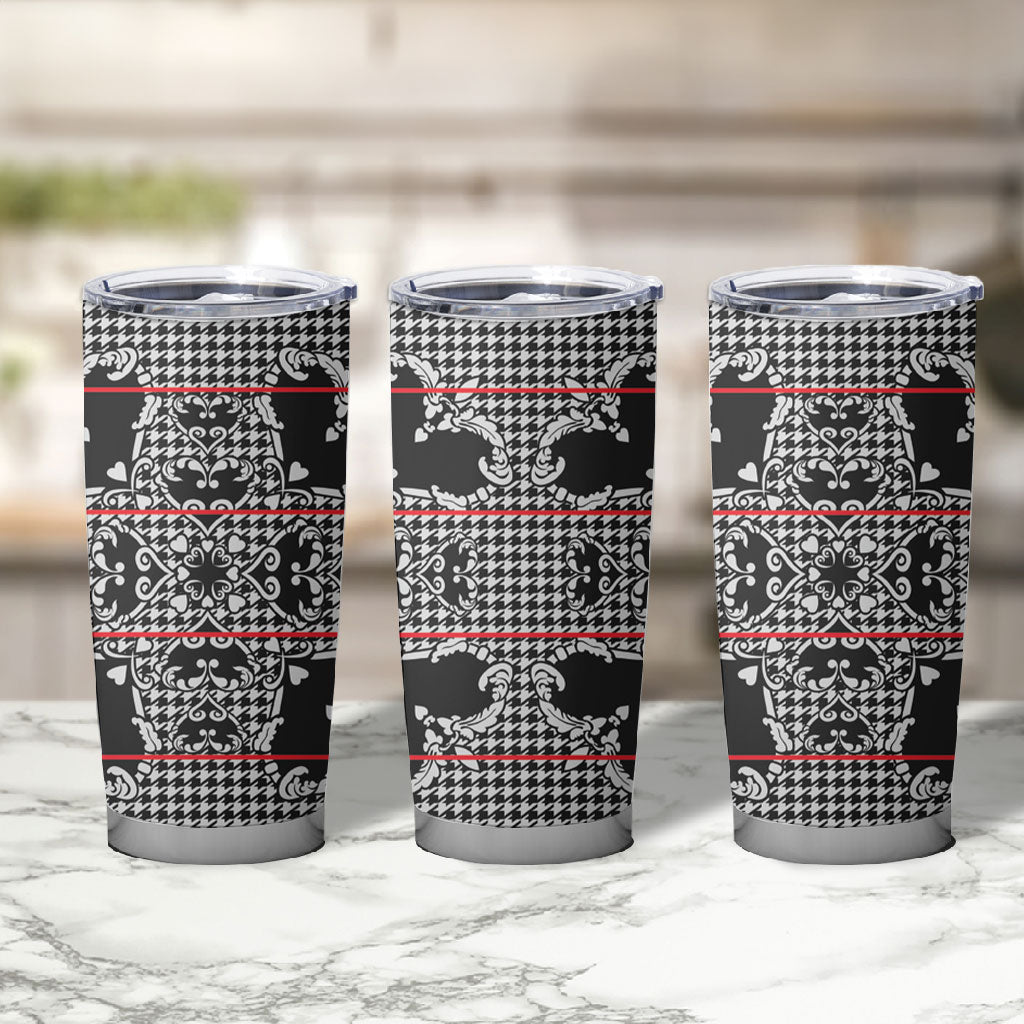 Charcoal Black Hearts Crown Traditional Geometry Tumbler Cup Seanamarena Basotho Blanket Inspired