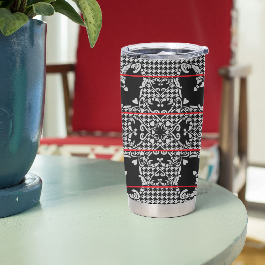 Charcoal Black Hearts Crown Traditional Geometry Tumbler Cup Seanamarena Basotho Blanket Inspired