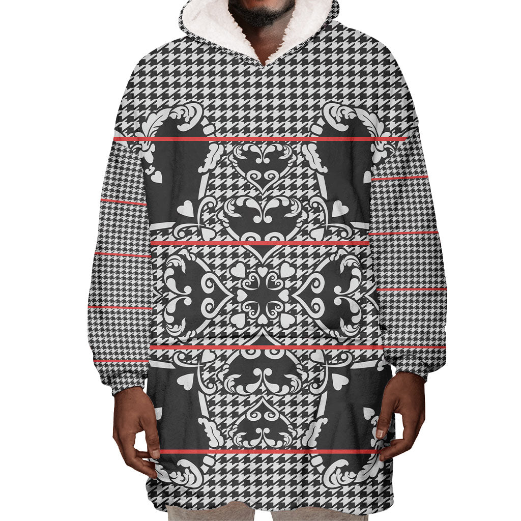 Charcoal Black Hearts Crown Traditional Geometry Wearable Blanket Hoodie Seanamarena Basotho Blanket Inspired