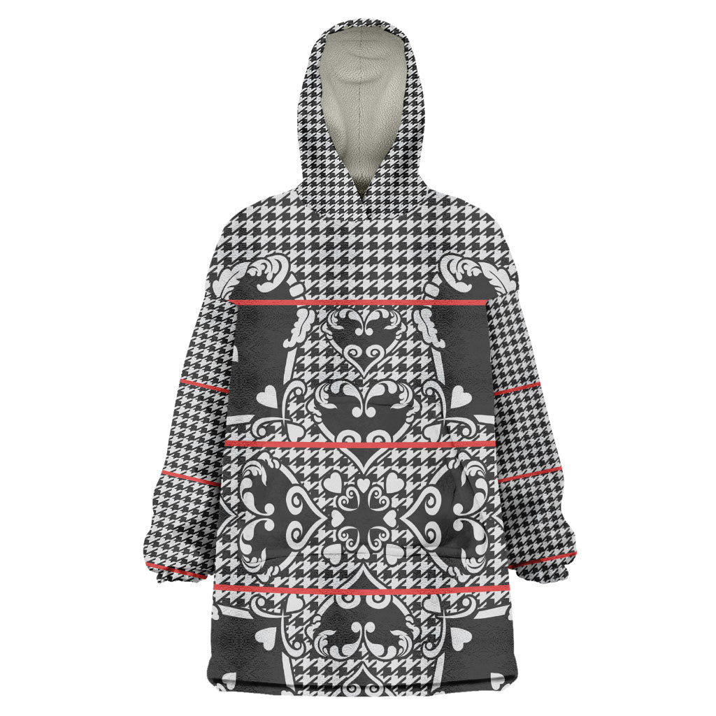Charcoal Black Hearts Crown Traditional Geometry Wearable Blanket Hoodie Seanamarena Basotho Blanket Inspired