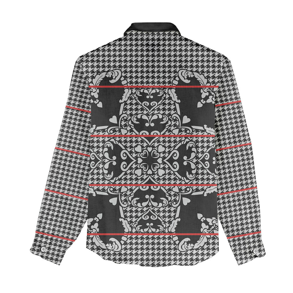 Charcoal Black Hearts Crown Traditional Geometry Women Casual Shirt Seanamarena Basotho Blanket Inspired