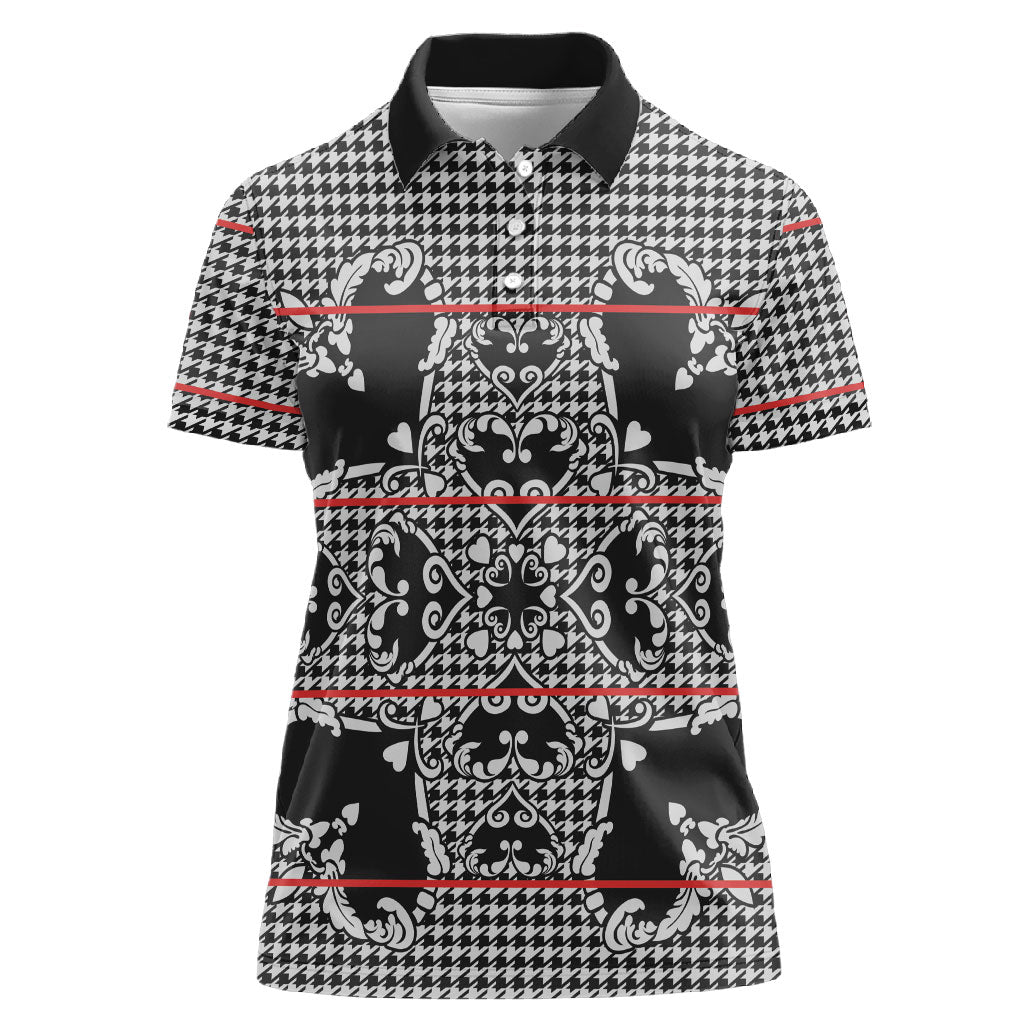 Charcoal Black Hearts Crown Traditional Geometry Women Polo Shirt Seanamarena Basotho Blanket Inspired