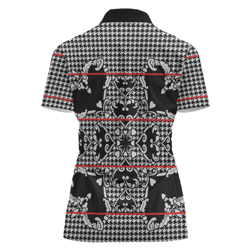 Charcoal Black Hearts Crown Traditional Geometry Women Polo Shirt Seanamarena Basotho Blanket Inspired