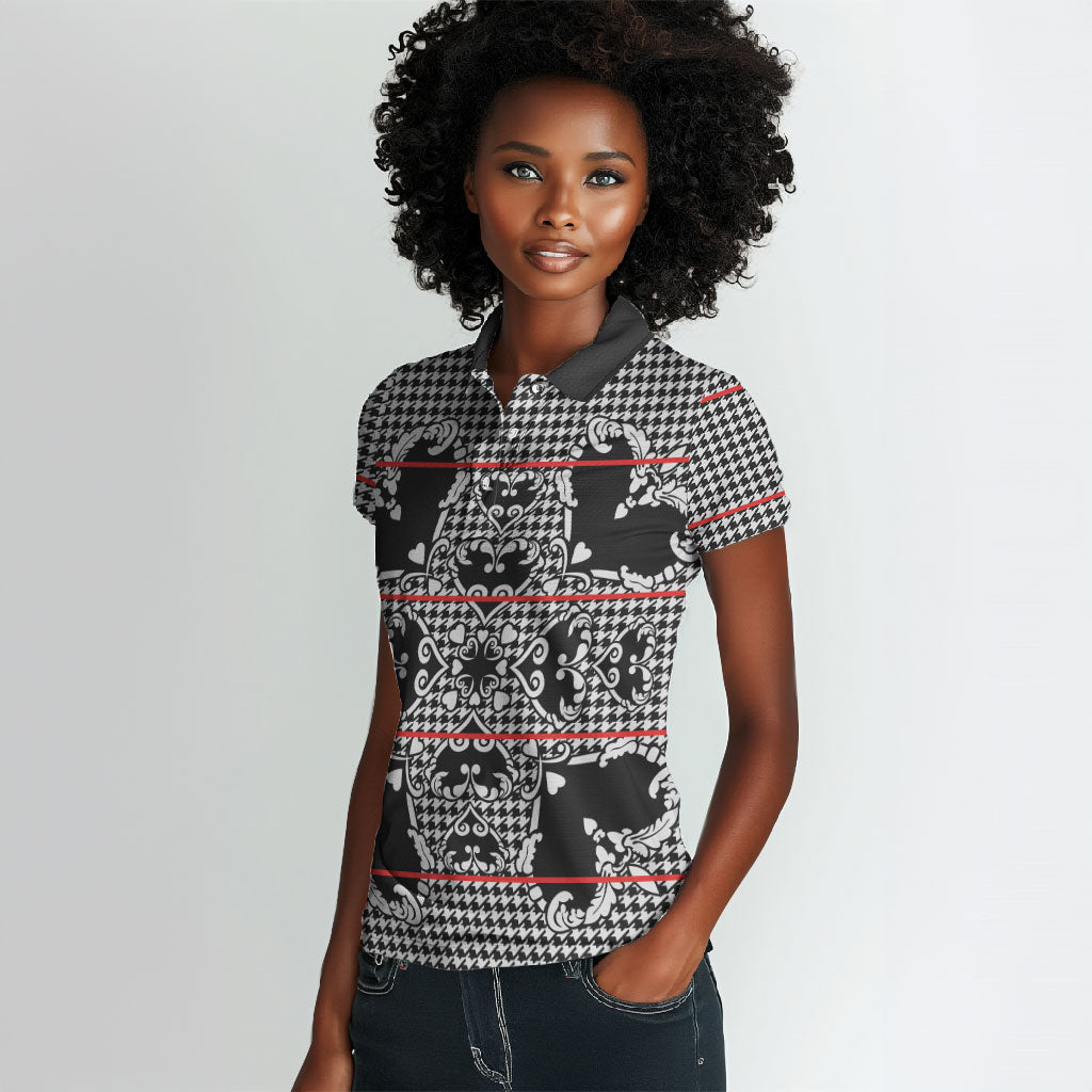 Charcoal Black Hearts Crown Traditional Geometry Women Polo Shirt Seanamarena Basotho Blanket Inspired