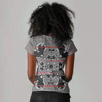 Charcoal Black Hearts Crown Traditional Geometry Women V-Neck T-Shirt Seanamarena Basotho Blanket Inspired