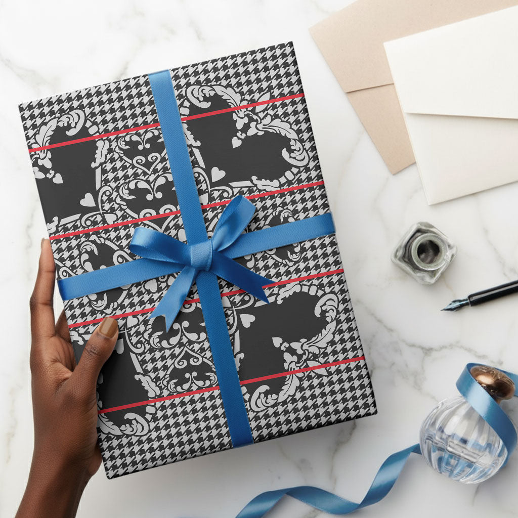 Charcoal Black Hearts Crown Traditional Geometry Wrapping Paper Seanamarena Basotho Blanket Inspired