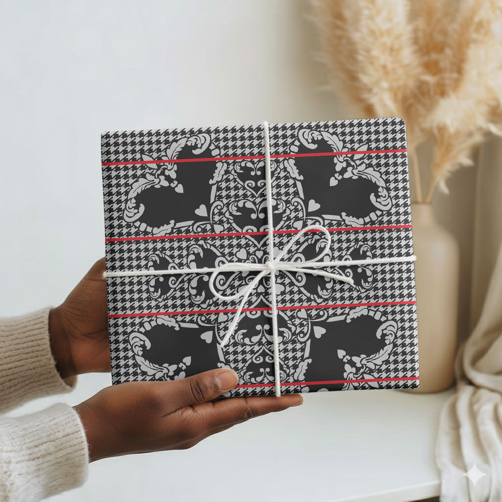 Charcoal Black Hearts Crown Traditional Geometry Wrapping Paper Seanamarena Basotho Blanket Inspired