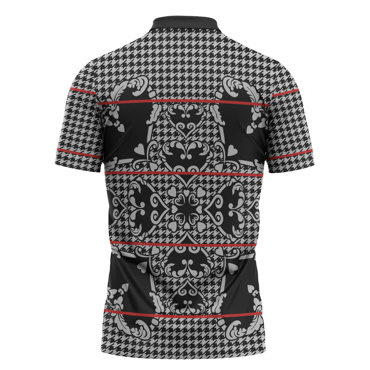 Charcoal Black Hearts Crown Traditional Geometry Zipper Polo Shirt Seanamarena Basotho Blanket Inspired