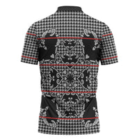 Charcoal Black Hearts Crown Traditional Geometry Zipper Polo Shirt Seanamarena Basotho Blanket Inspired