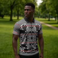 Charcoal Black Hearts Crown Traditional Geometry Zipper Polo Shirt Seanamarena Basotho Blanket Inspired