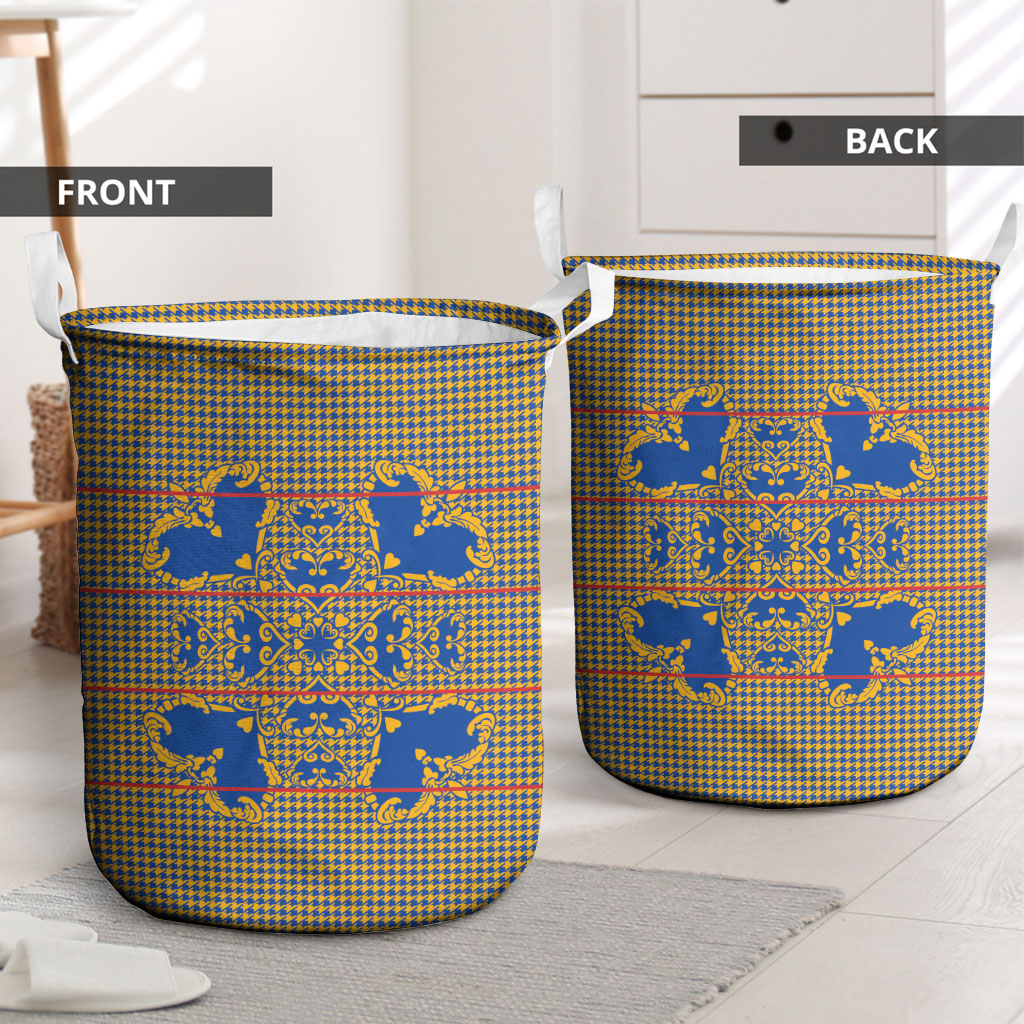 Cobalt Blue Hearts Crown Traditional Geometry Laundry Basket Seanamarena Basotho Blanket Inspired
