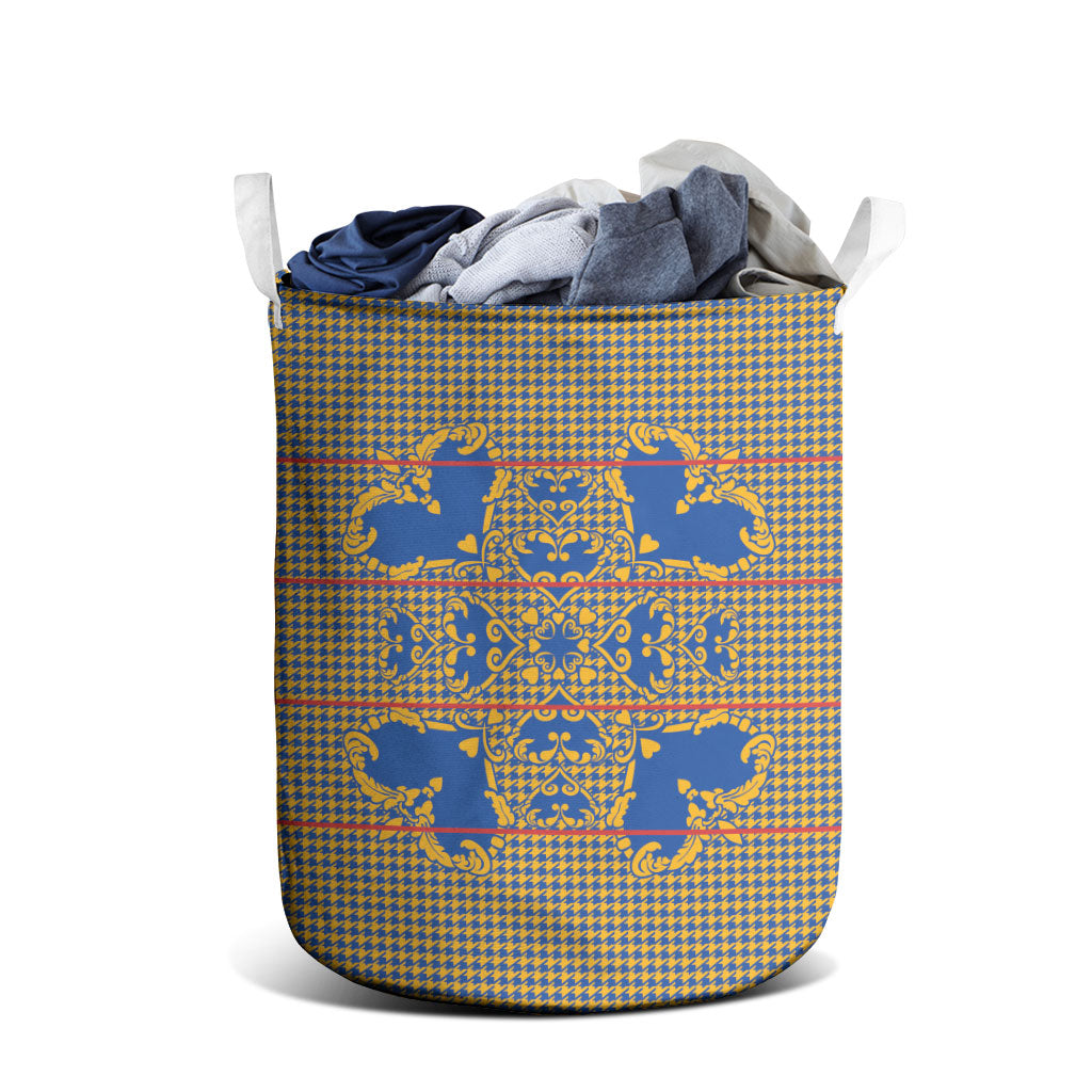 Cobalt Blue Hearts Crown Traditional Geometry Laundry Basket Seanamarena Basotho Blanket Inspired