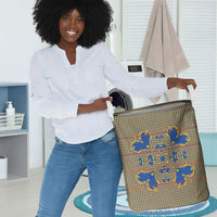 Cobalt Blue Hearts Crown Traditional Geometry Laundry Basket Seanamarena Basotho Blanket Inspired