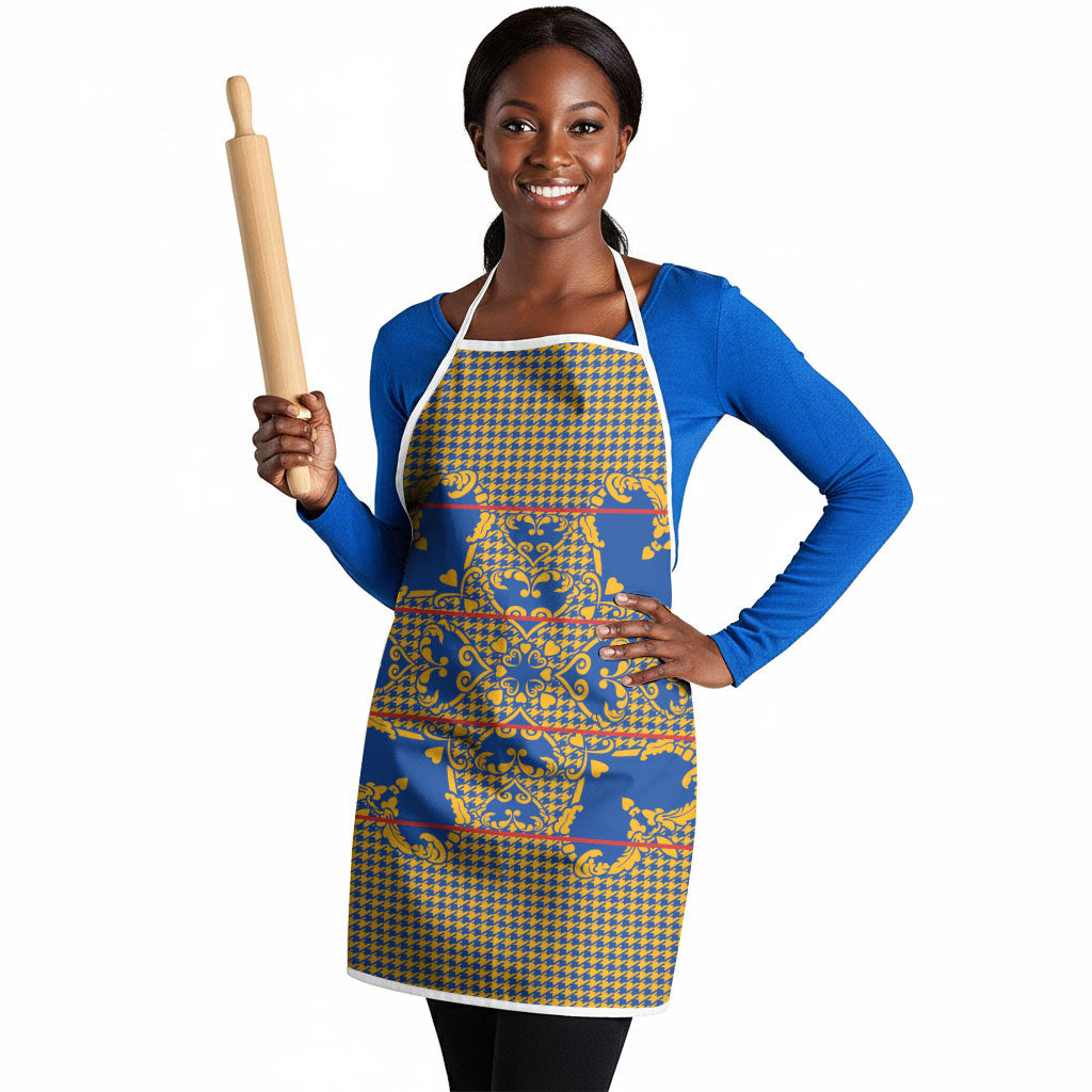 Cobalt Blue Hearts Crown Traditional Geometry Apron Seanamarena Basotho Blanket Inspired