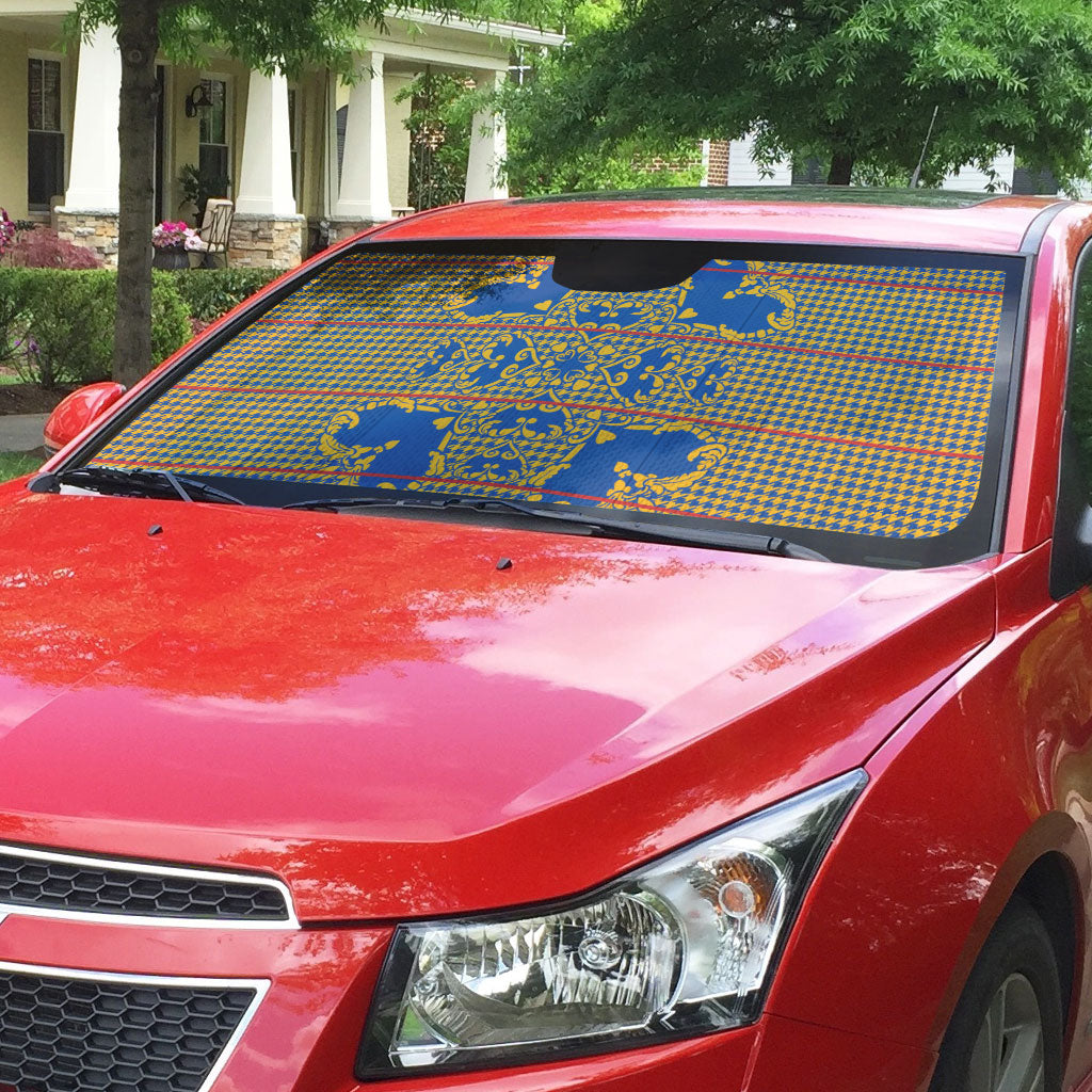 Cobalt Blue Hearts Crown Traditional Geometry Auto Sun Shade Seanamarena Basotho Blanket Inspired