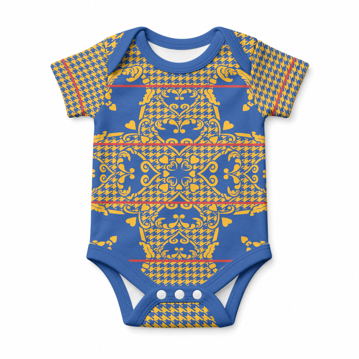 Cobalt Blue Hearts Crown Traditional Geometry Baby Onesie Seanamarena Basotho Blanket Inspired