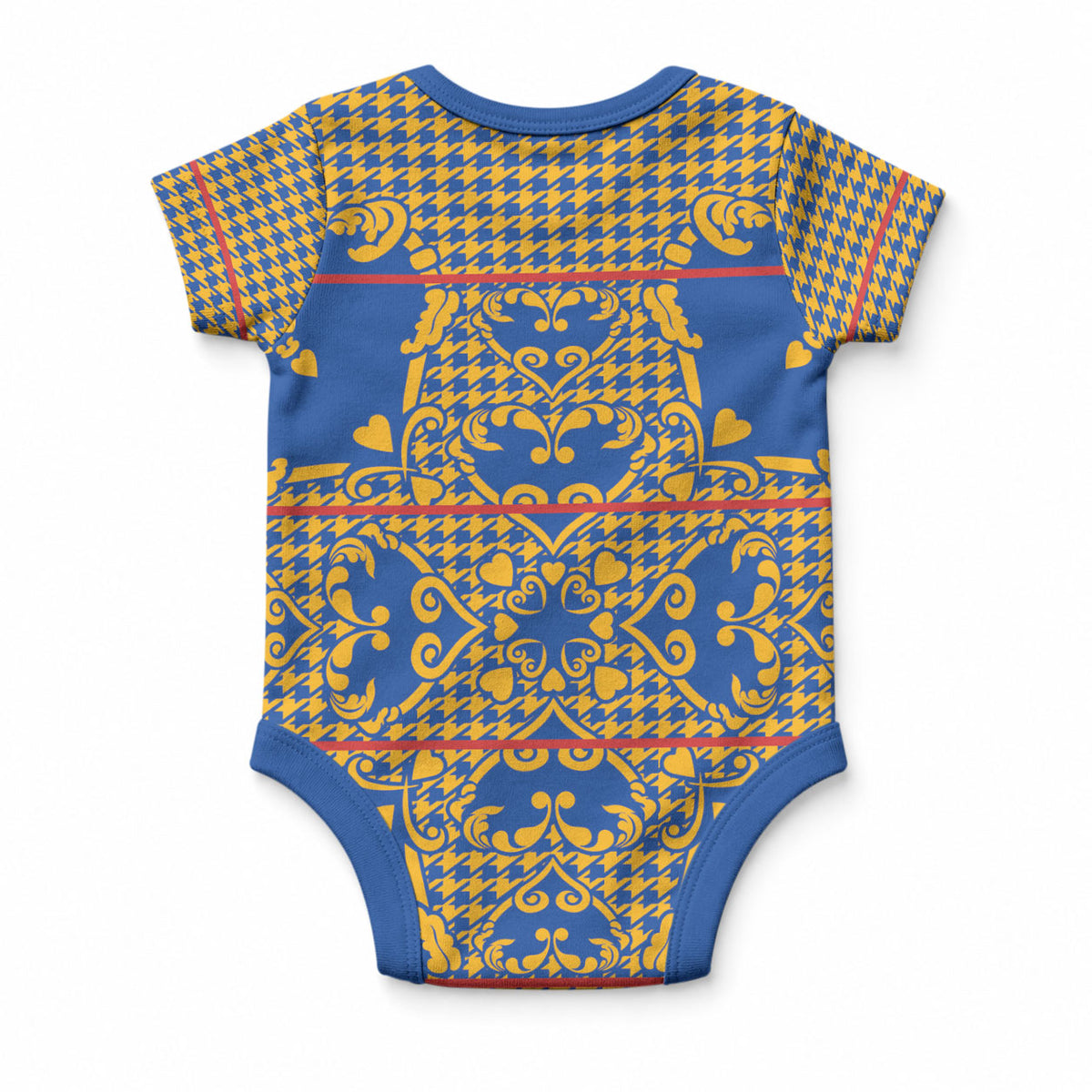 Cobalt Blue Hearts Crown Traditional Geometry Baby Onesie Seanamarena Basotho Blanket Inspired