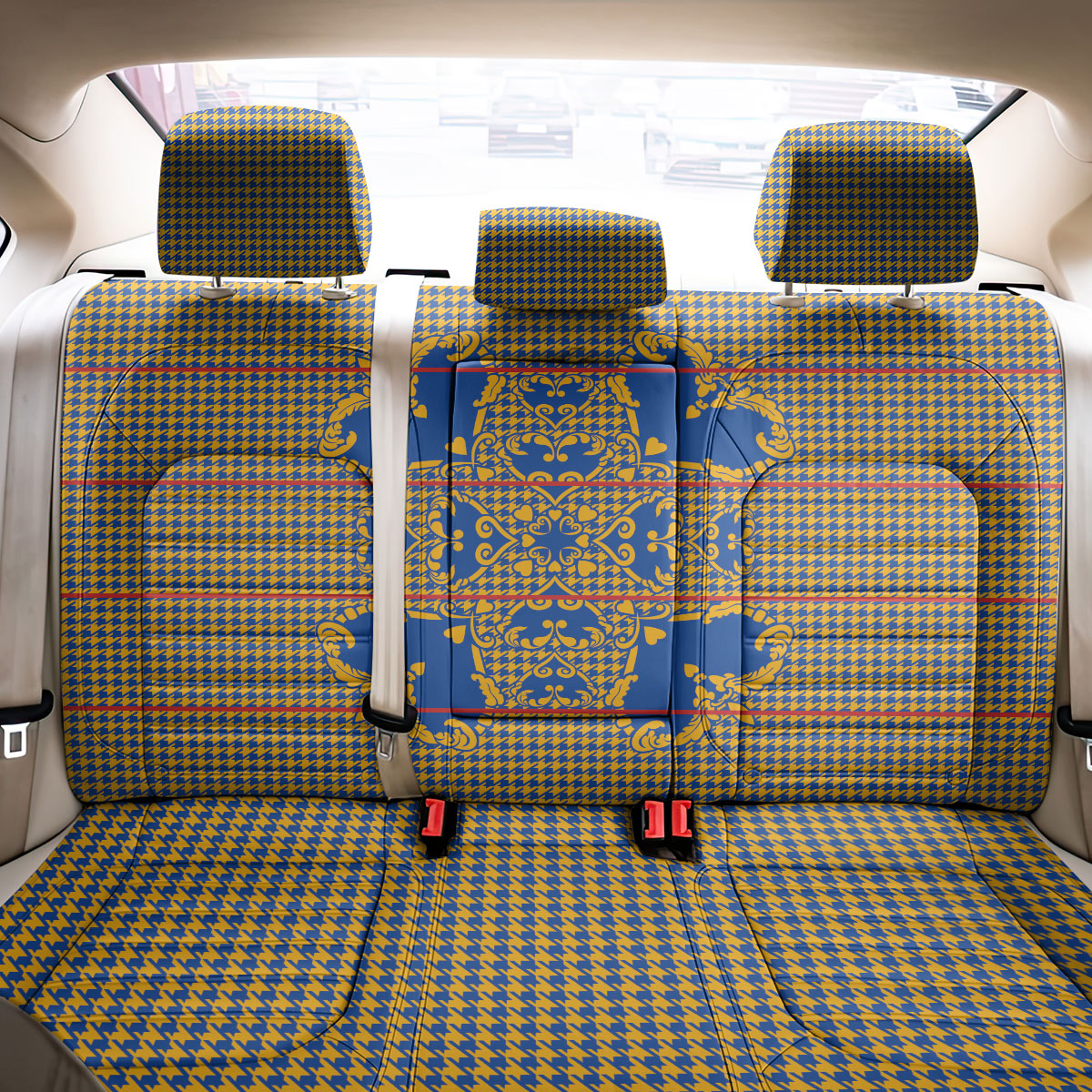 Cobalt Blue Hearts Crown Traditional Geometry Back Car Seat Cover Seanamarena Basotho Blanket Inspired