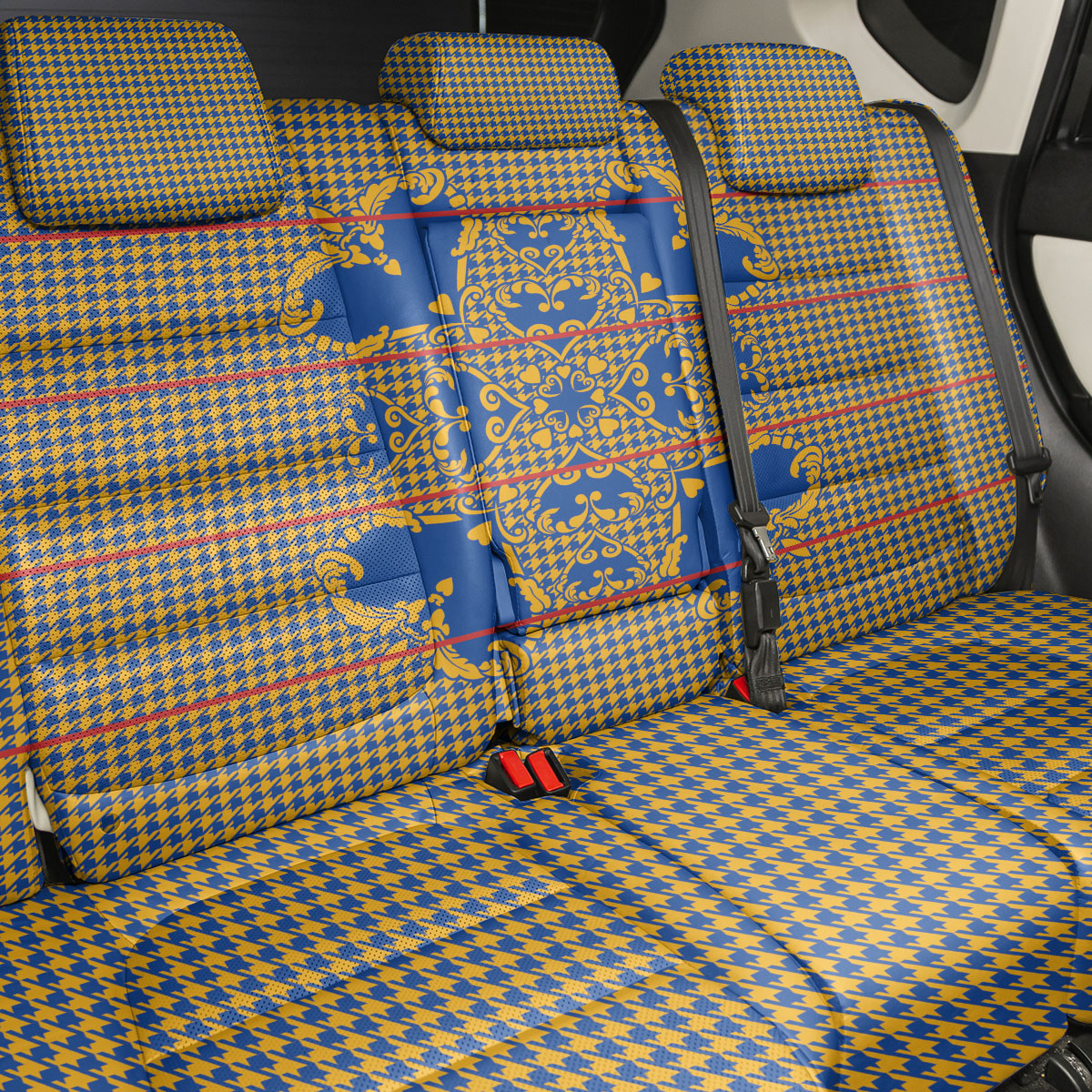 Cobalt Blue Hearts Crown Traditional Geometry Back Car Seat Cover Seanamarena Basotho Blanket Inspired