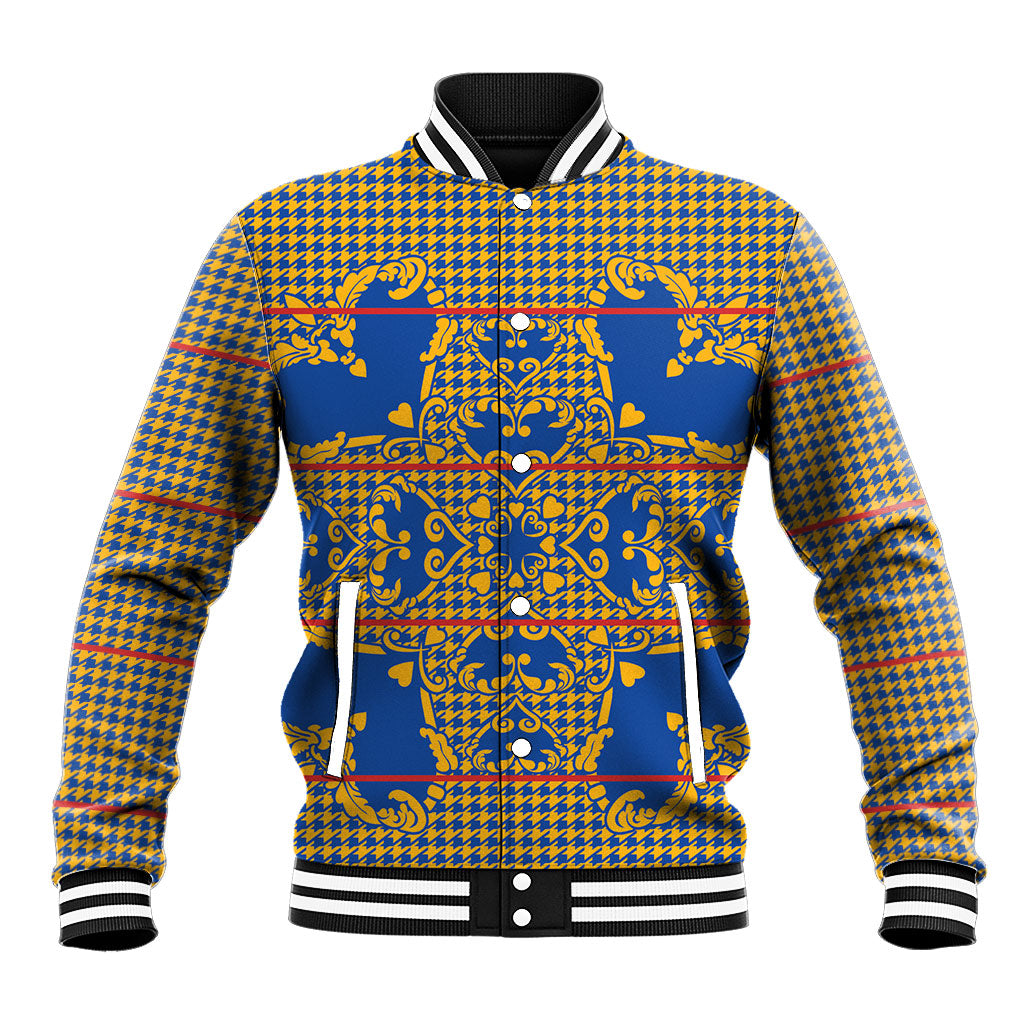 Cobalt Blue Hearts Crown Traditional Geometry Baseball Jacket Seanamarena Basotho Blanket Inspired