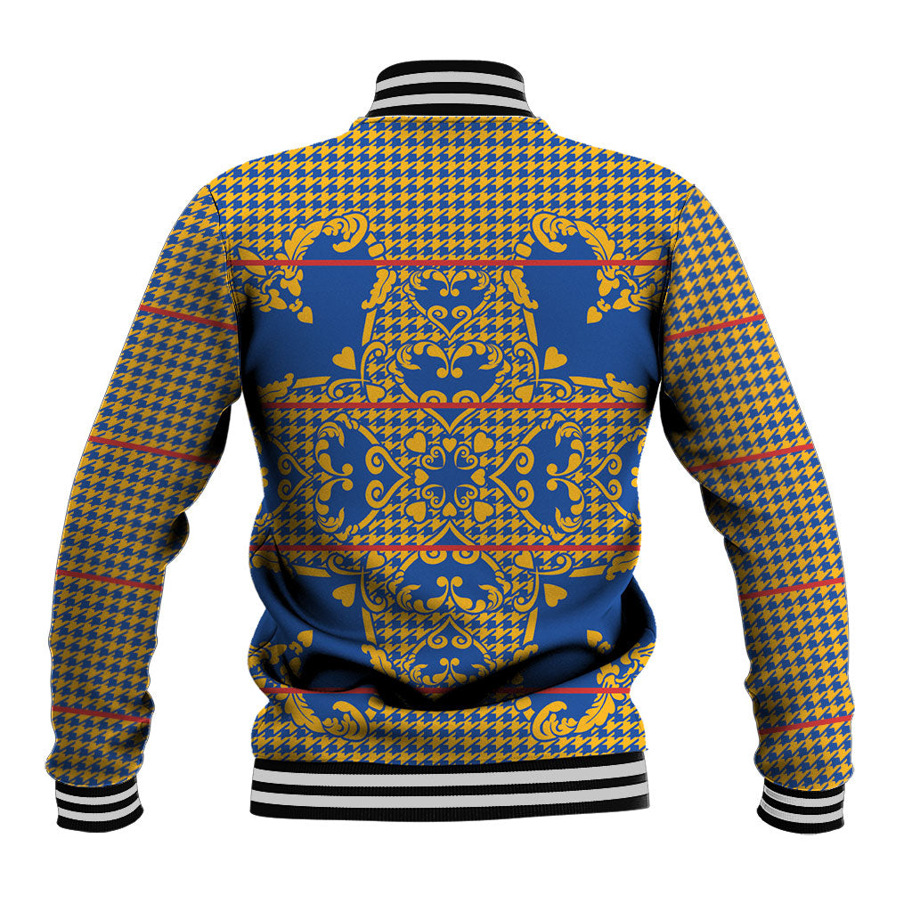 Cobalt Blue Hearts Crown Traditional Geometry Baseball Jacket Seanamarena Basotho Blanket Inspired