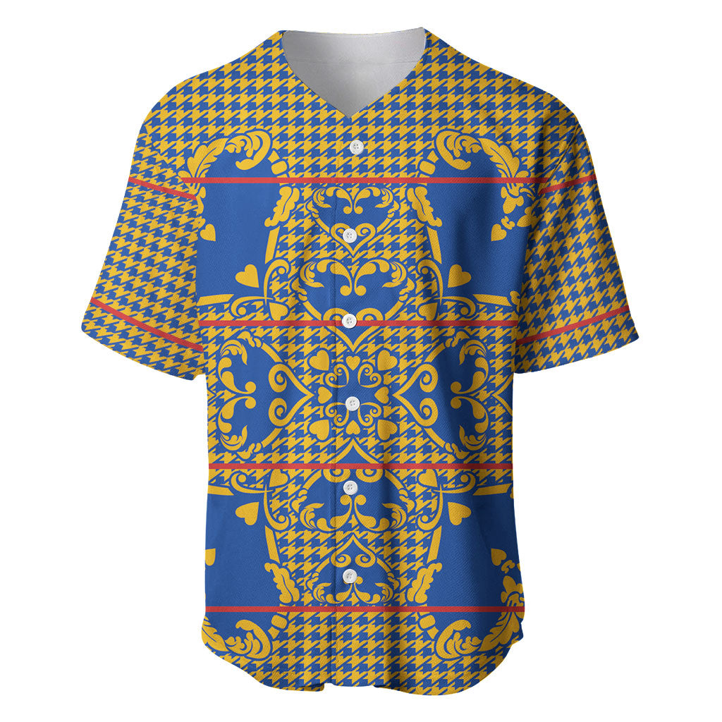Cobalt Blue Hearts Crown Traditional Geometry Baseball Jersey Seanamarena Basotho Blanket Inspired