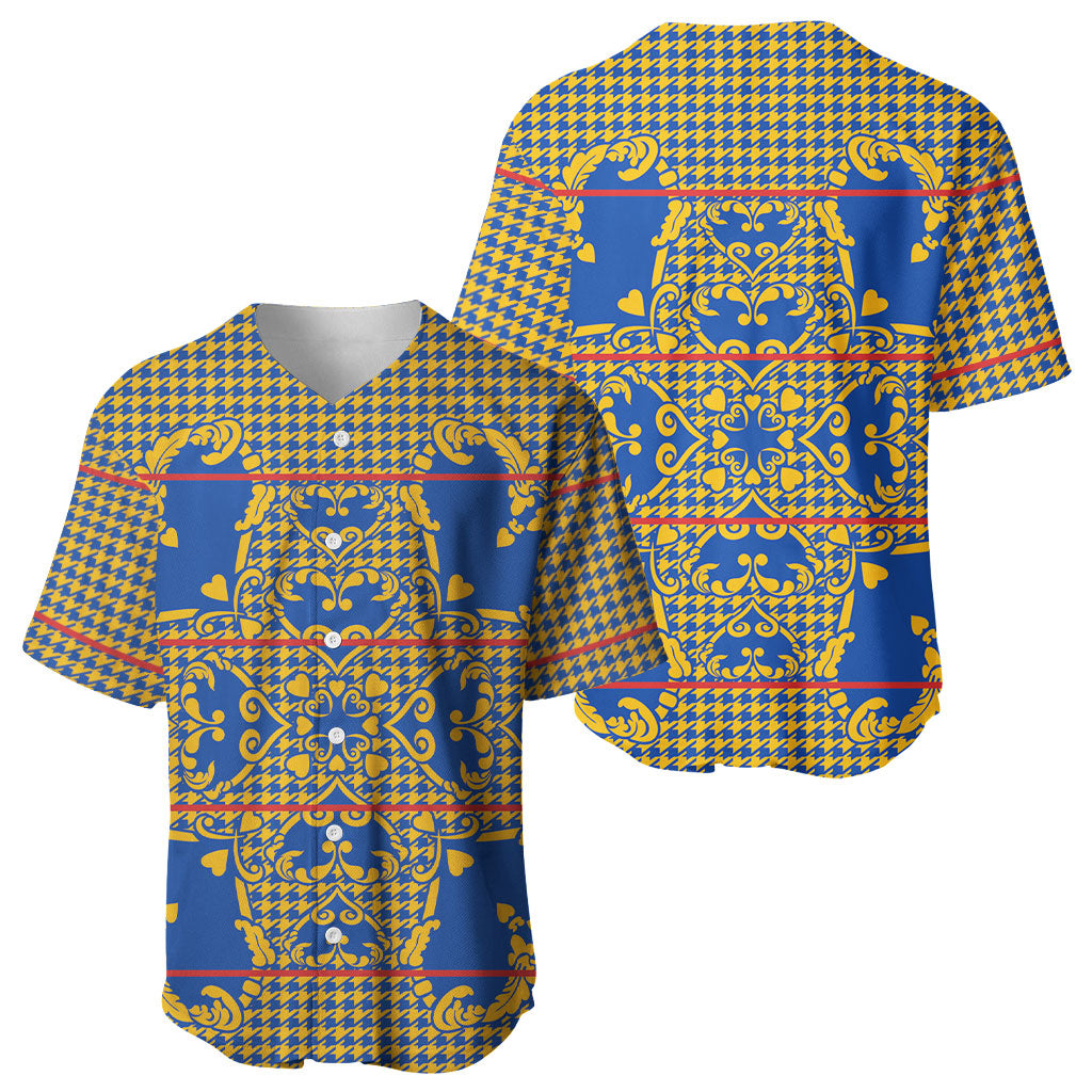 Cobalt Blue Hearts Crown Traditional Geometry Baseball Jersey Seanamarena Basotho Blanket Inspired