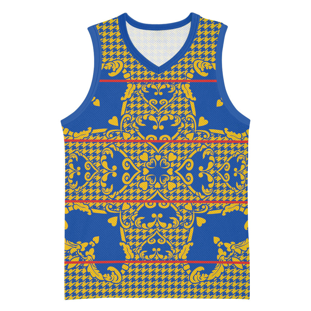 Cobalt Blue Hearts Crown Traditional Geometry Basketball Jersey Seanamarena Basotho Blanket Inspired