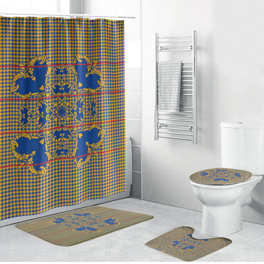 Cobalt Blue Hearts Crown Traditional Geometry Bathroom Set Seanamarena Basotho Blanket Inspired