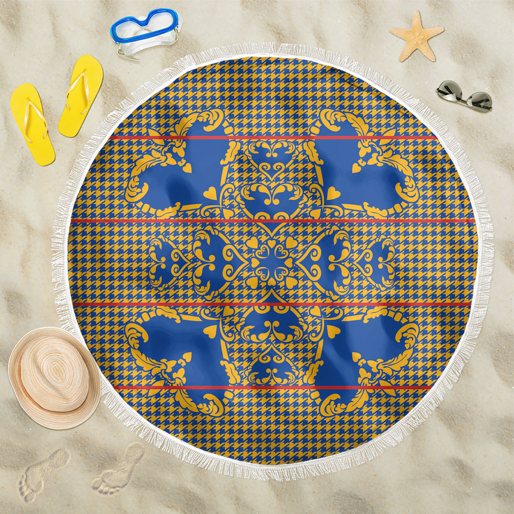 Cobalt Blue Hearts Crown Traditional Geometry Beach Blanket Seanamarena Basotho Blanket Inspired
