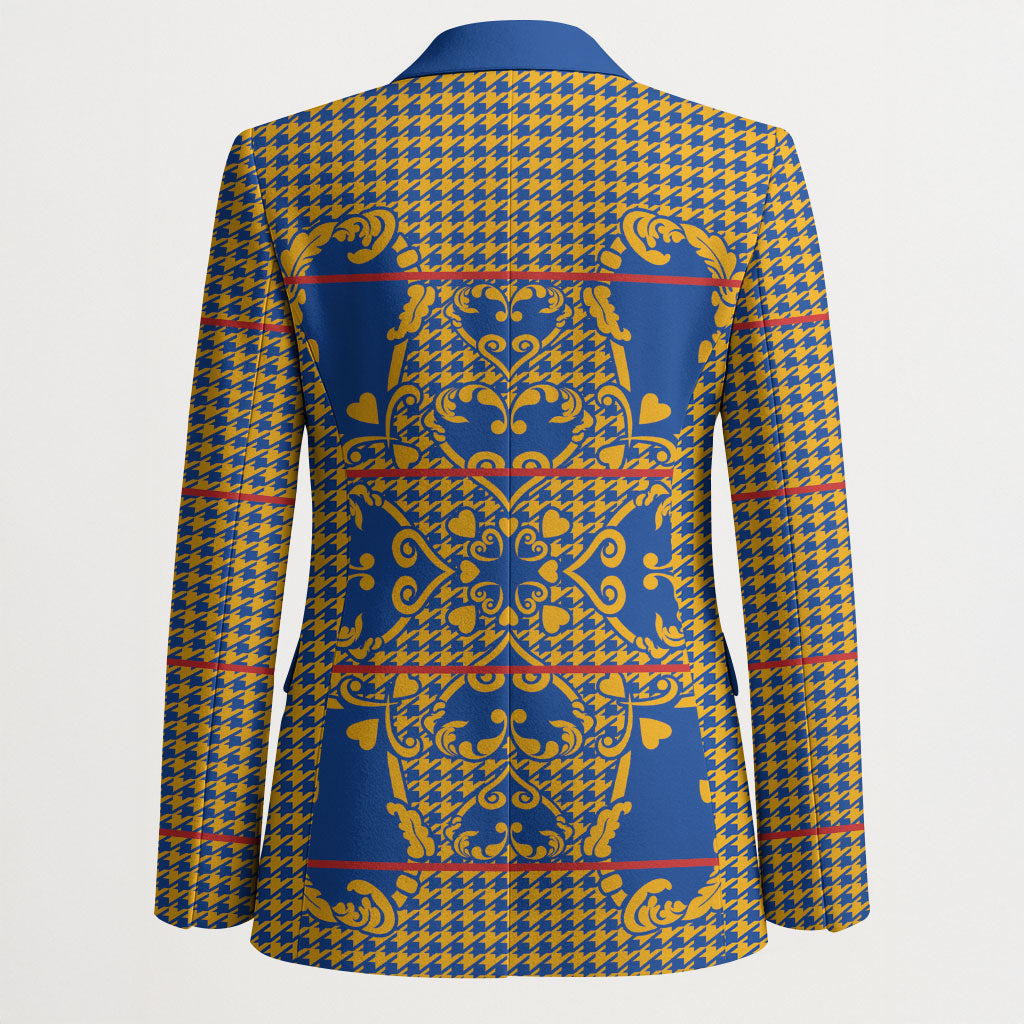 Cobalt Blue Hearts Crown Traditional Geometry Blazer Seanamarena Basotho Blanket Inspired