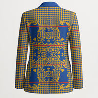 Cobalt Blue Hearts Crown Traditional Geometry Blazer Seanamarena Basotho Blanket Inspired