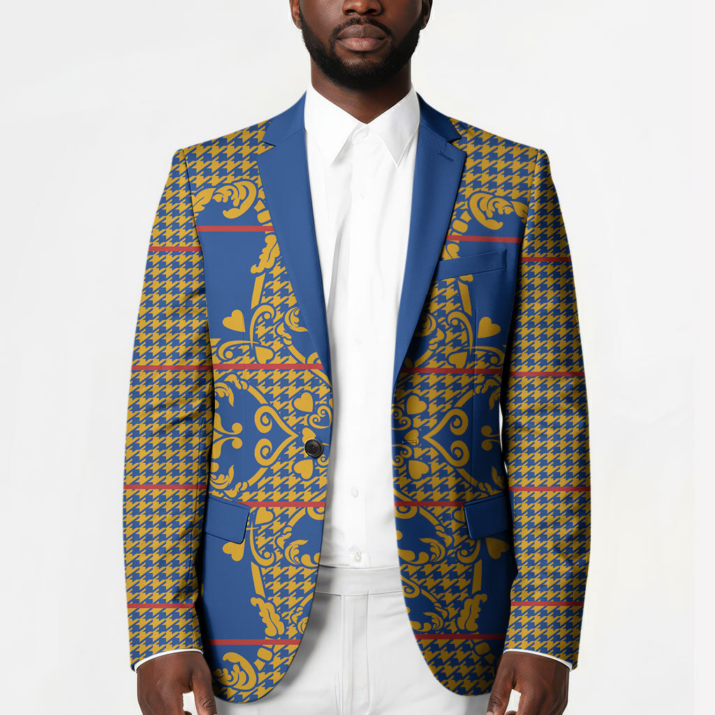 Cobalt Blue Hearts Crown Traditional Geometry Blazer Seanamarena Basotho Blanket Inspired