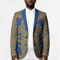 Cobalt Blue Hearts Crown Traditional Geometry Blazer Seanamarena Basotho Blanket Inspired