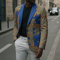 Cobalt Blue Hearts Crown Traditional Geometry Blazer Seanamarena Basotho Blanket Inspired
