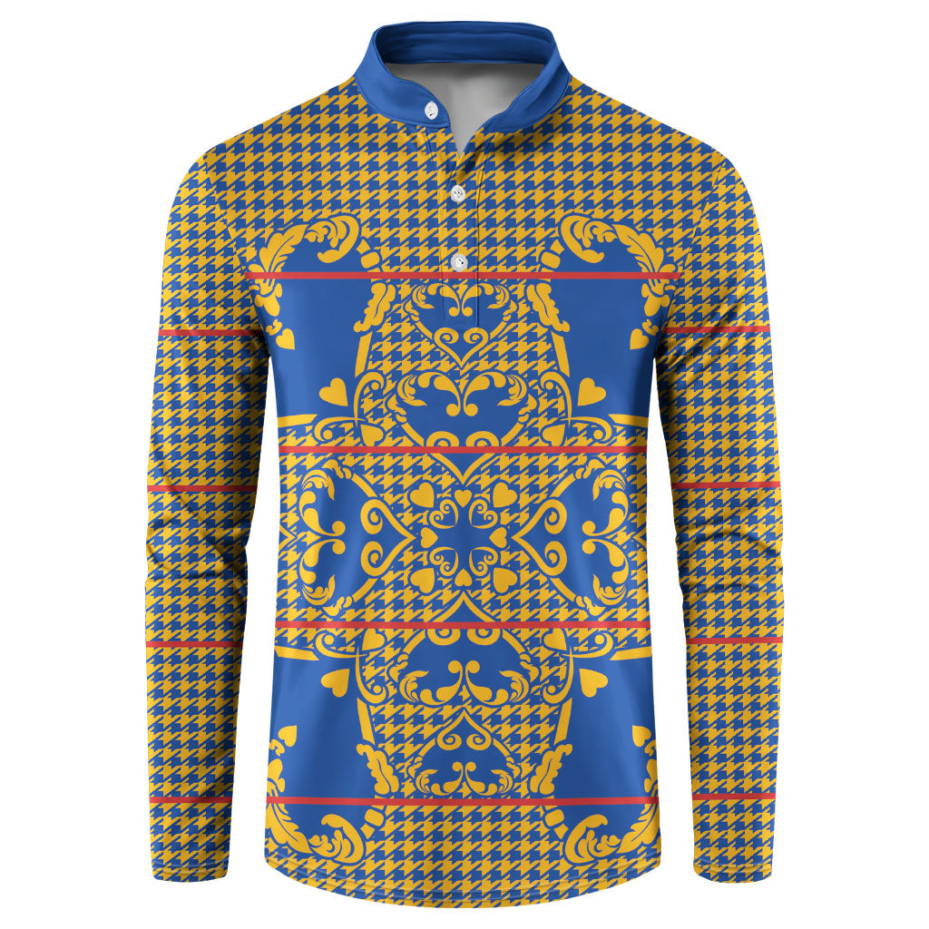 Cobalt Blue Hearts Crown Traditional Geometry Button Sweatshirt Seanamarena Basotho Blanket Inspired