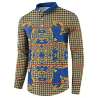 Cobalt Blue Hearts Crown Traditional Geometry Button Sweatshirt Seanamarena Basotho Blanket Inspired