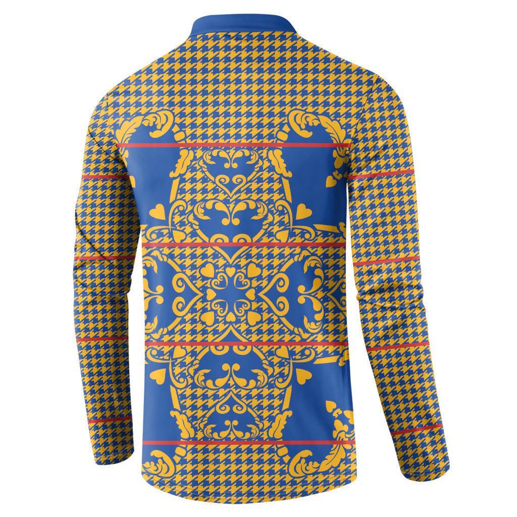 Cobalt Blue Hearts Crown Traditional Geometry Button Sweatshirt Seanamarena Basotho Blanket Inspired