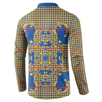 Cobalt Blue Hearts Crown Traditional Geometry Button Sweatshirt Seanamarena Basotho Blanket Inspired