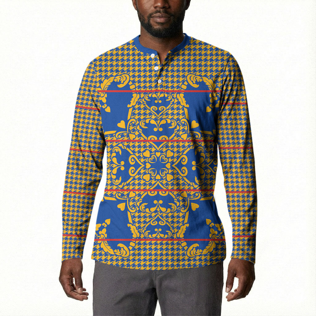 Cobalt Blue Hearts Crown Traditional Geometry Button Sweatshirt Seanamarena Basotho Blanket Inspired
