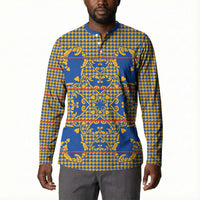 Cobalt Blue Hearts Crown Traditional Geometry Button Sweatshirt Seanamarena Basotho Blanket Inspired