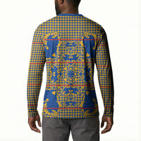 Cobalt Blue Hearts Crown Traditional Geometry Button Sweatshirt Seanamarena Basotho Blanket Inspired